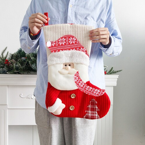 Large Red White Knitted Christmas Stocking Santa Claus Firep