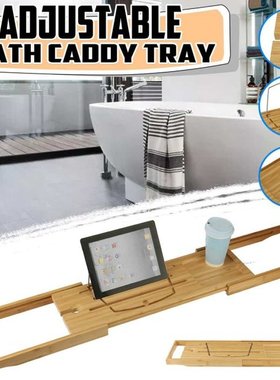 Retractable Wooden Bathtub Storage Rack Bath Tray Shelf Tub