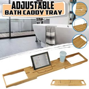 Retractable Wooden Bathtub Storage Rack Bath Tray Shelf Tub