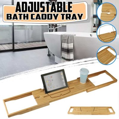 Retractable Wooden Bathtub Storage Rack Bath Tray Shelf Tub