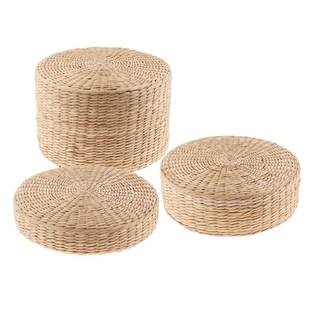 12 inch Rustic Floor Cushion Straw Pouf Seat Meditation Otto