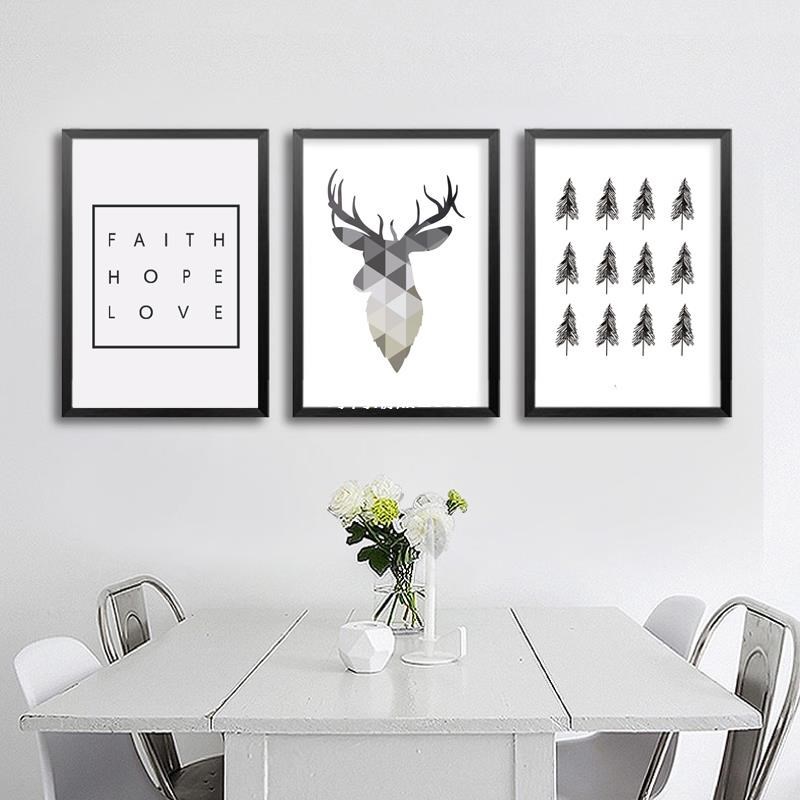 Geometric Deer Faith Quote Canvas Painting Nordic Poster Wal