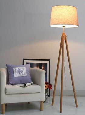 Modern Nordic Tripot Floor Lamps Wood Fabric Lampshade Tripo