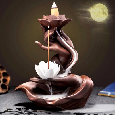 Backflow Incense Burner Buddha Hand Lotus Incense Burner Wit