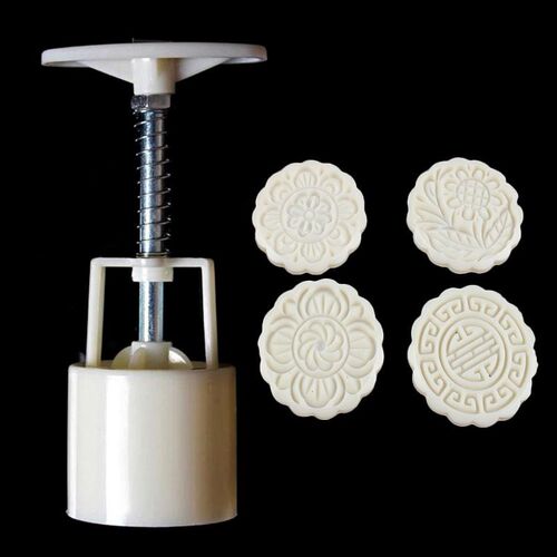 4pcs Flower Stamps Moon Cake Decor Mould Barrel Round Moonca