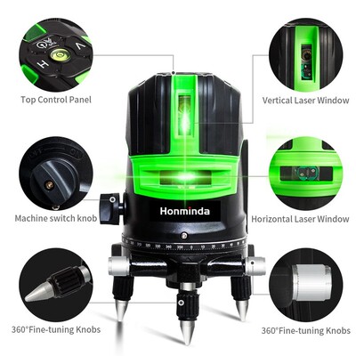 HonMinda 5 Line 6 Points Green Laser Level Self Leveling Ho