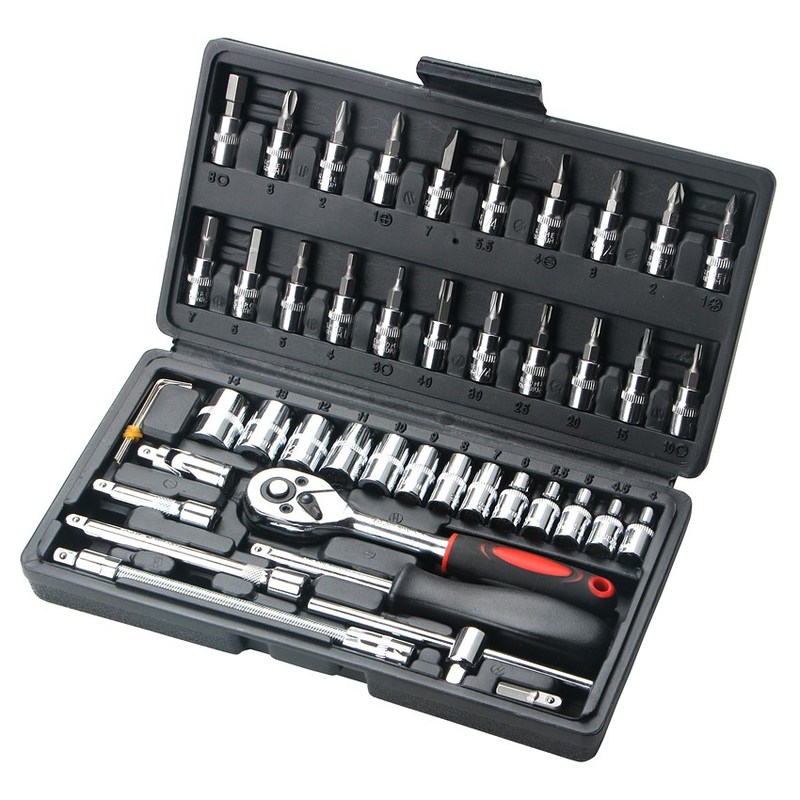 46pcs Combination Tool Set 1/4 Ratchet Wrench Socket Screwdr
