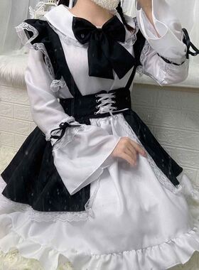 Anime Women Maid Costume Outfit Lolita Dress Cute Black And