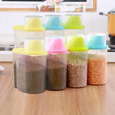 A plurality of plastic storage boxes for kitchen articles