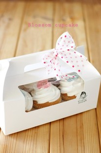 6-Piece pure white, pink and blue Cupcake box / with inner t