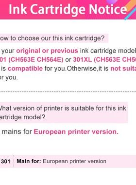 1 pack Ink Cartridge compatible for HP 301 301XL INK DeskJet