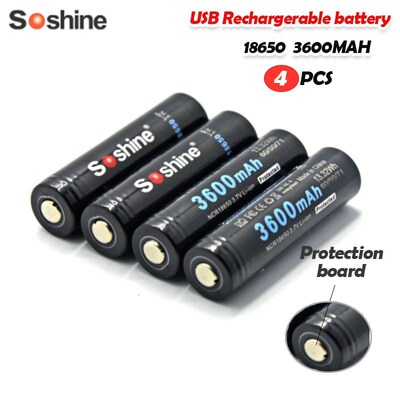 4pcs  3.7V 13.32Wh 3600Mah NCR18650 Li-ion Rechargeable Batt