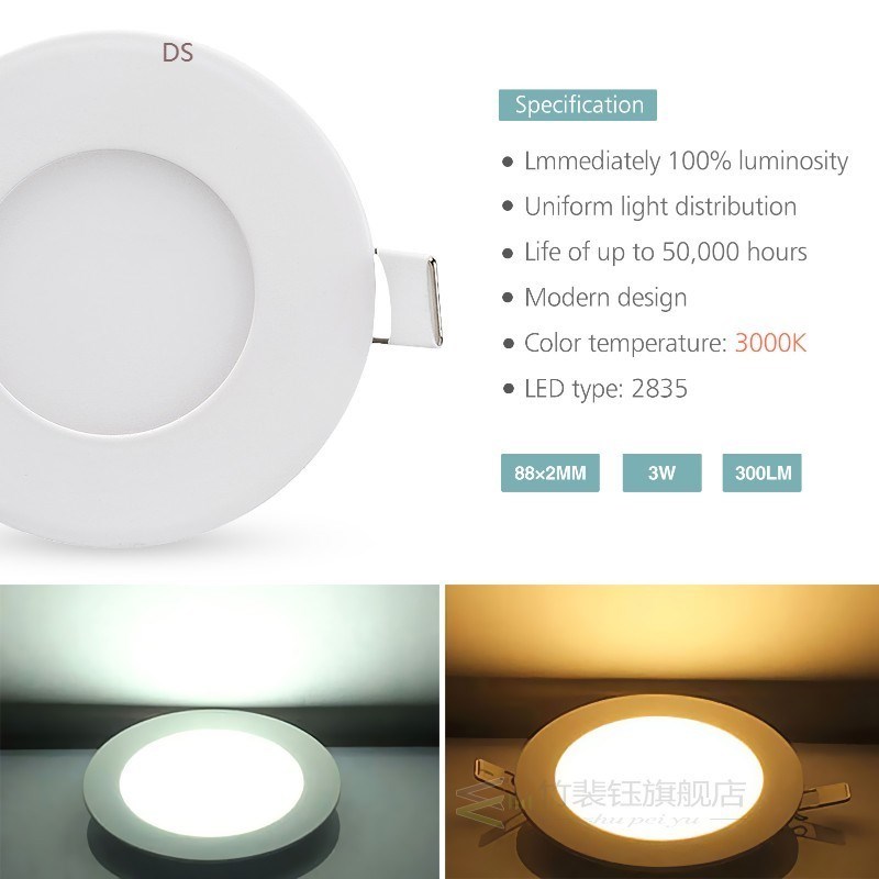 LED Panel Light Ultra Thin Ceiling Recessed Downlight 3W Rou