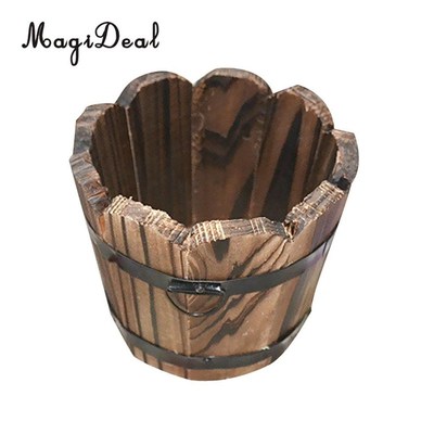 MagiDeal Wooden Bucket Flower Pot Garden Plant Planter Outdo