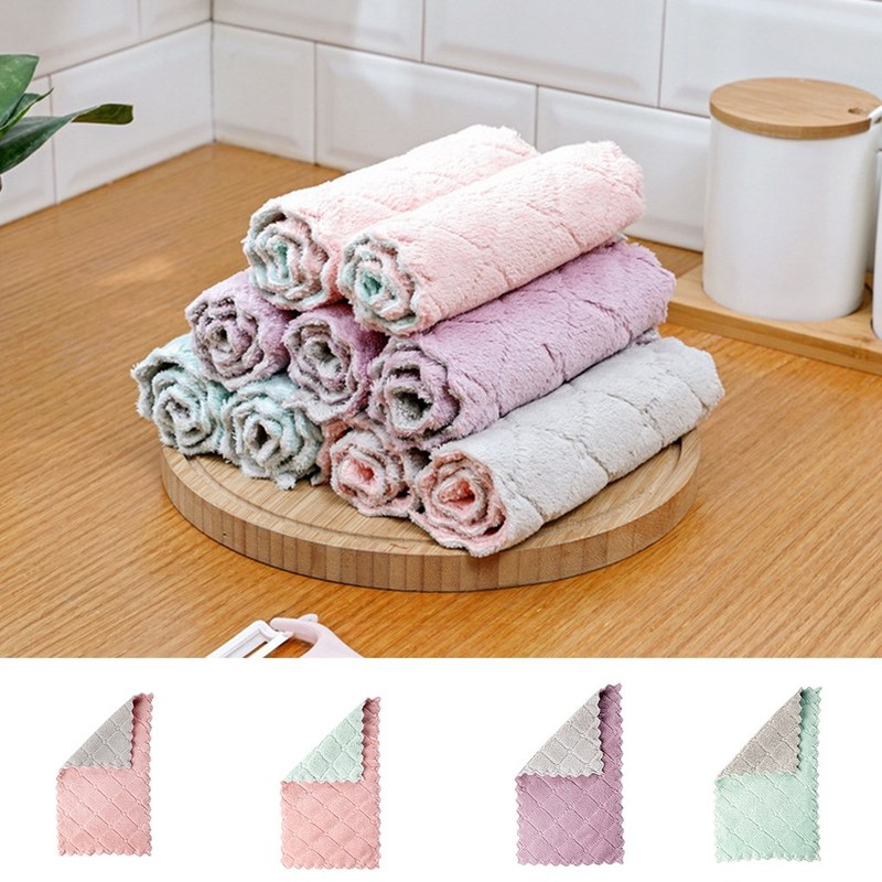 5pcs Double Colors Rag Dish Cloth Water Absorption Thickenin