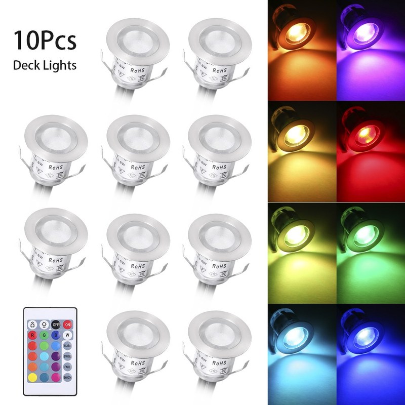 16 Colors 10PCS LED Deck Lights with Remote Control IP67 Wat