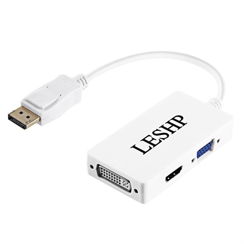 LESHP White 1080P DP Male To DVI/VGA/HDMI-compatible Female