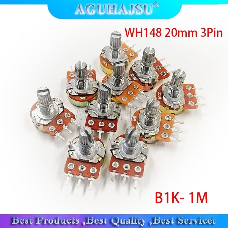 5pcs wh148 3pin 20mm potentiometer b1k b2k b5k b10k b20k b50