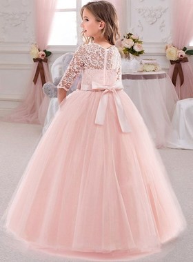 2021 Winter Long Sleeve Girl Party Dress Wedding Dress Kids