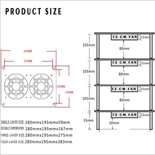 Acrylic board multi-layer router cooling rack with USB 12cm