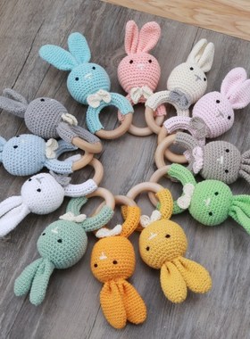 BPA Free Safe Crochet Baby Teether Cartoon Bunny Wooden  Rat