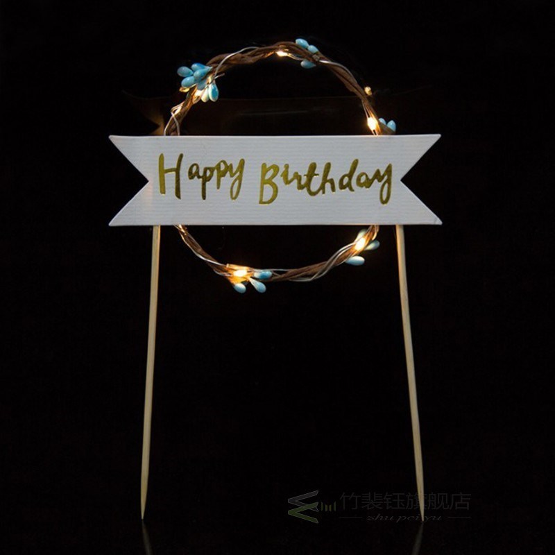 Flower Wreath Cake Topper LED Glowing Happy Birthday Party C