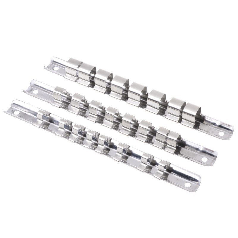 Socket Rack Holder 1/4 3/8 1/2 With 8 Clips On Rail Tool
