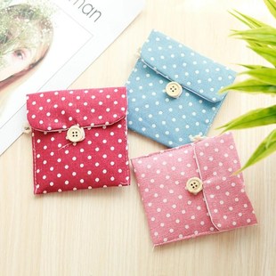 Storage Bags Polka Dot Cotton Linen Sanitary Pad Pouch Aunt