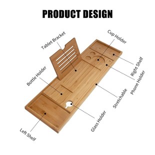 Extendable Bamboo Bathtub Tray Caddy Wooden Bath Organizer R