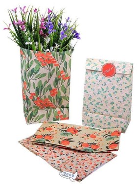 12PCS Flower Pattern Kraft Paper Bag Candy Biscuit Popcorn B