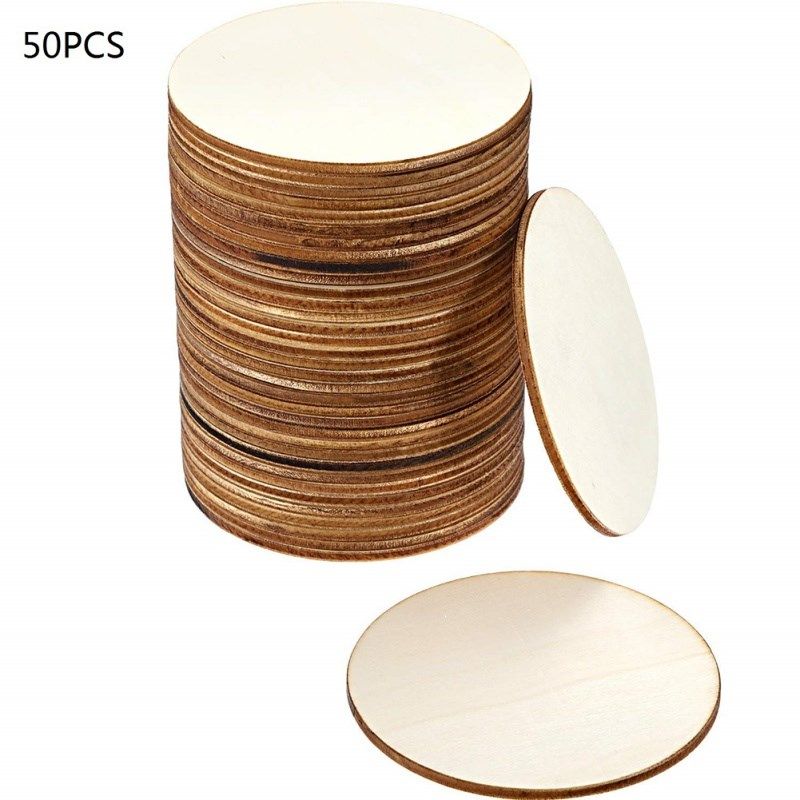 50pcs natural blank wooden pieces slice children diy painte