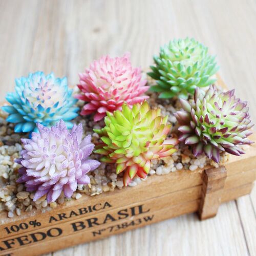 11pcs Artificial Flocked Succulent Fake Plants Flowers Livin