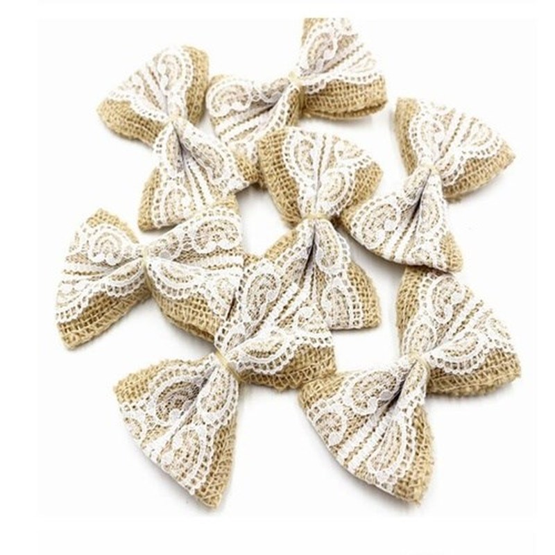 10pcs Vintage Natural Jute Burlap Hessian DIY Ribbons Bowkno