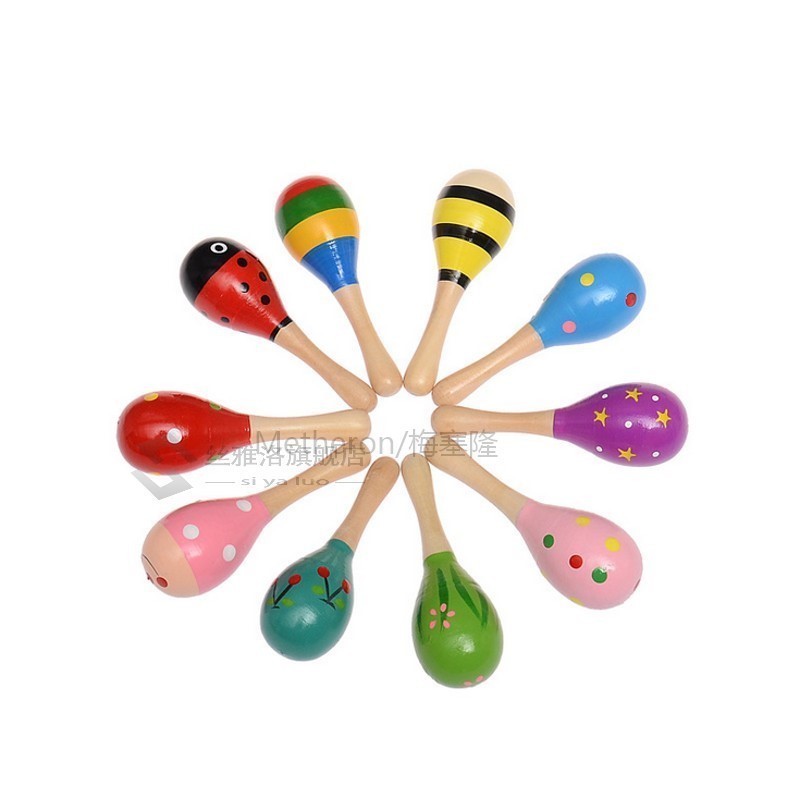 Kids Sand Hammer Wooden Maraca Rattles Multicolor Musical Ba