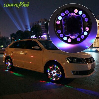 4x 7 Color Bright Car Wheel Decoration LED Light Solar Energ