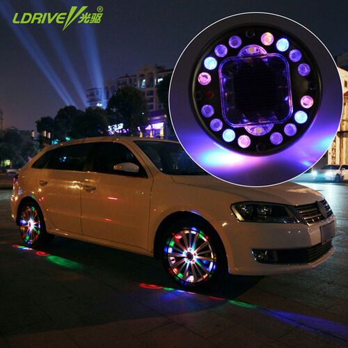 4x 7 Color Bright Car Wheel Decoration LED Light Solar Energ