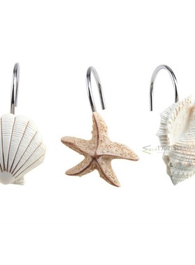 12pcs Resin Decorative Seashell Starfish Shower Curtain Hook