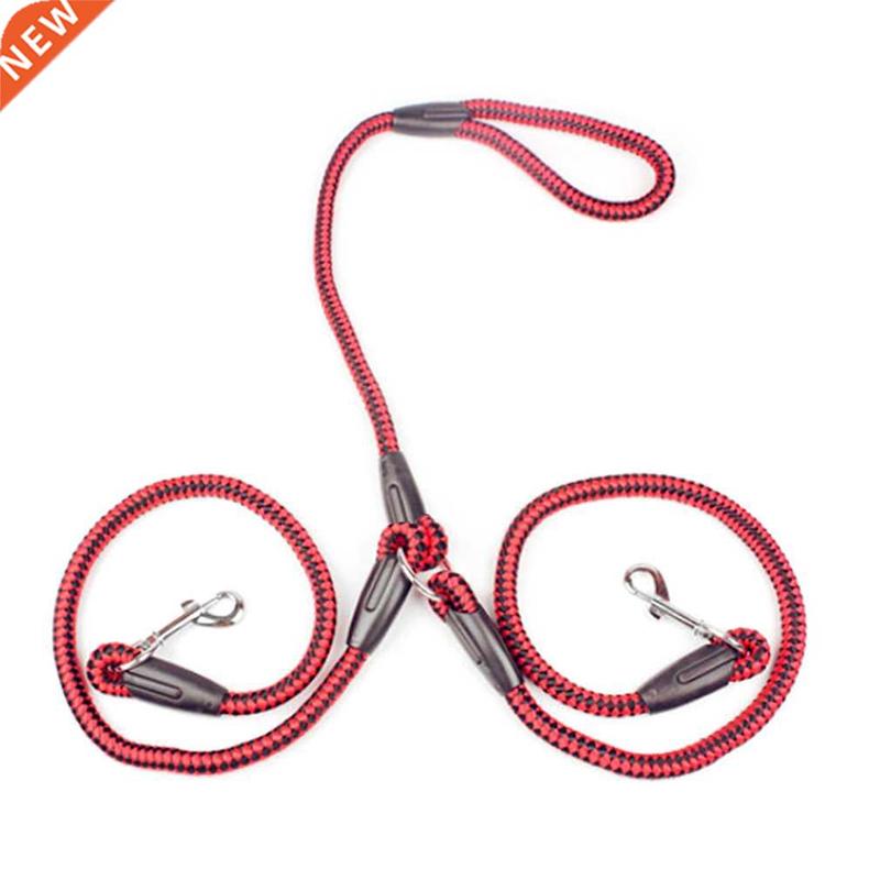 Strong Nylon Ribbon Double Dog Leash One Drag Braided Tangle