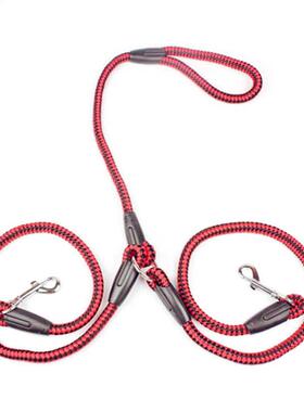 Strong Nylon Ribbon Double Dog Leash One Drag Braided Tangle