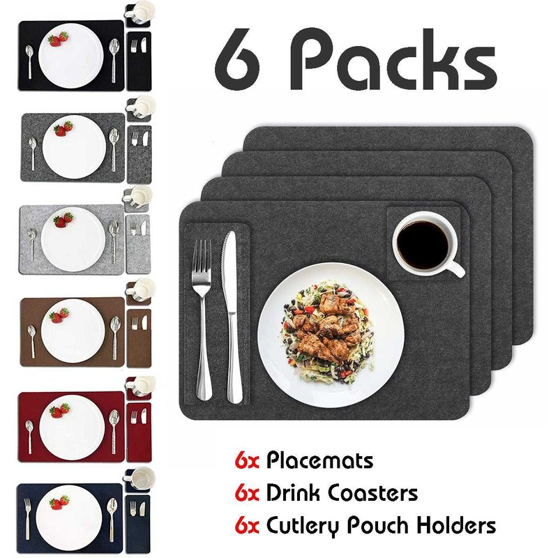 6 Piece/Set  4mm Thickness Felt Placemat Black-Table Mat Can