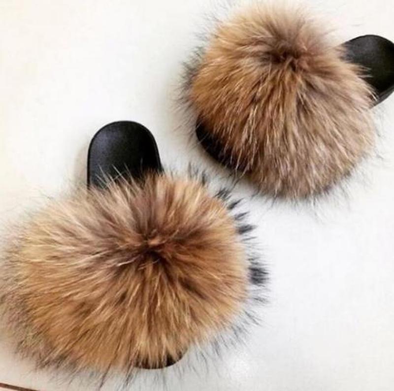 Fox Hair Slippers Women Fur Home Fluffy Sliders Plush Furry