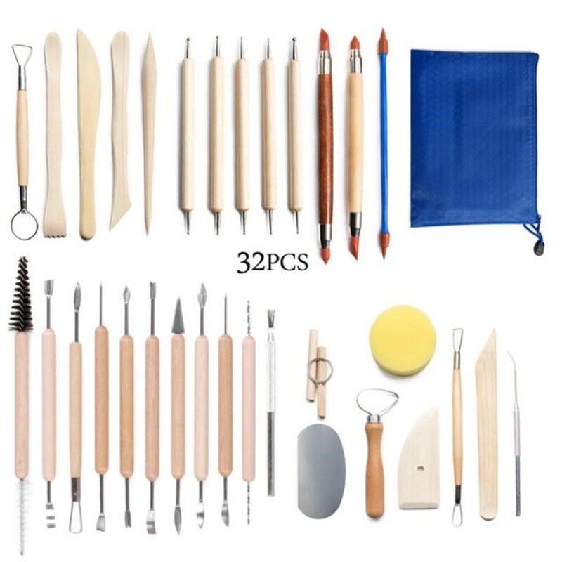32pcs DIY Clay Sculpture Pottery Tool Set Multifunctional Ca - 实物图