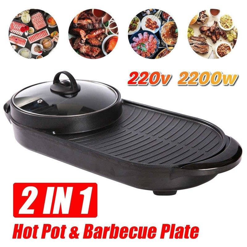larger 2 in 1 220v electric hot pot oven smokeless barbecue
