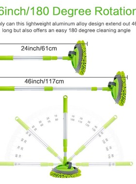 2 in 1 Car Wash Mop Mitt with Long Handle, Chenille Microfib