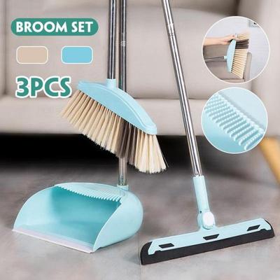 3 PCS Broom Dustpan Set With Fully Squeegee Clean Floor Dust