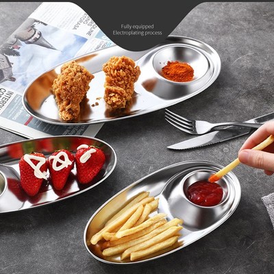 304 Stainless Steel Snack Plate Divided Grid Plate Oval Plat