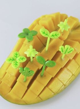 8pcs Fruit Fork Toothpick Leaves Plastic Decoration Lunch