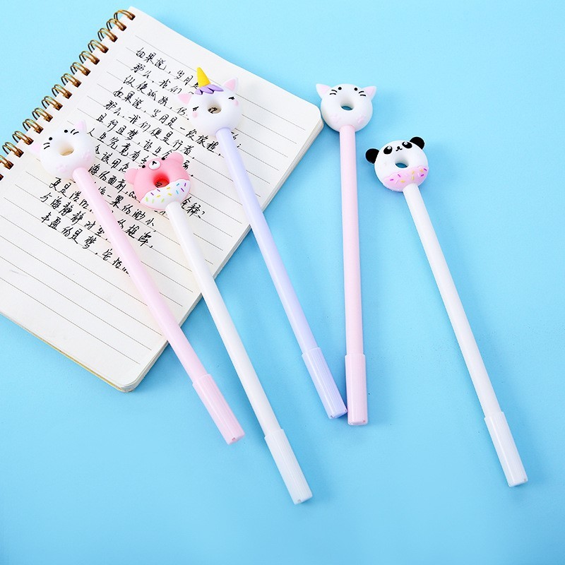 4pcs Cute Donuts Pen Ballpoint 0.5mm Black Color Gel Ink Pe