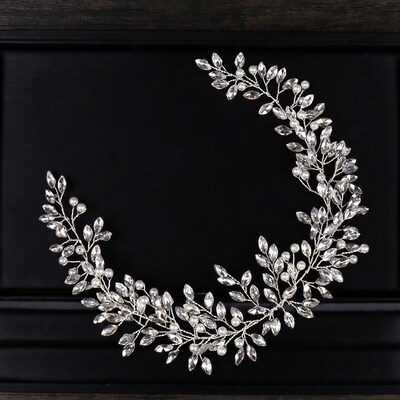 AiliBride Pearl Crystal Headband Wedding Hair Vine Tiara Hea