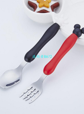 2 pcs Baby Spoon Fork set Safety Stainless Steel Feeding Fl